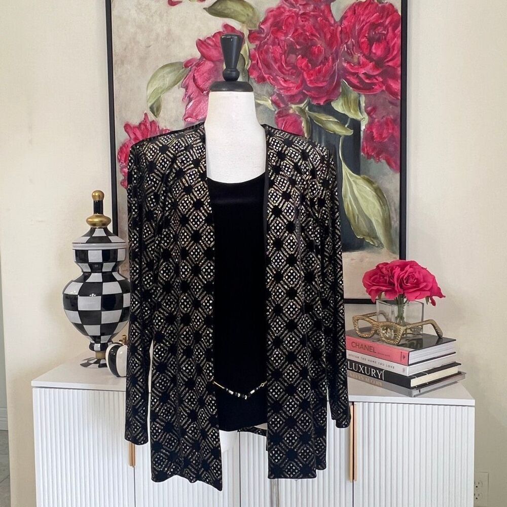 R&M Richards by Karen Kwong Women's Geometric Velvet Cardigan Multicolor Size 14